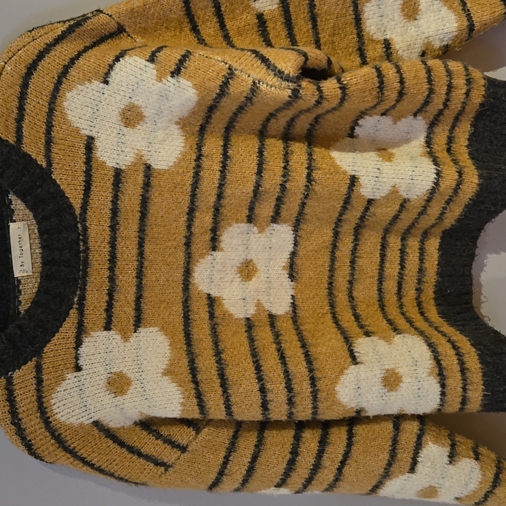 By Together Mustard Floral Stripe Sweater By Together Size S - Picture 3 of 5